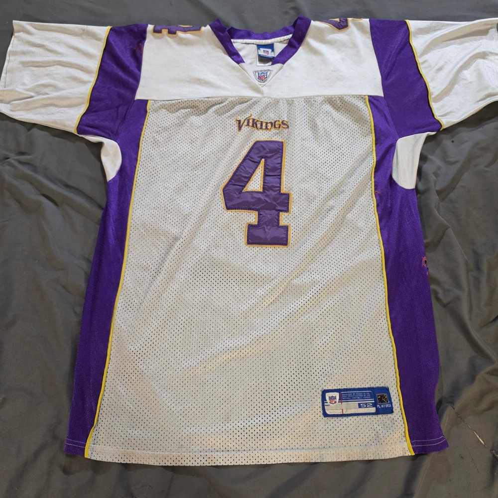 Reebok NFL Minnesota Vikings Brett Favre 4 Jersey White Purple Mens 52 XL